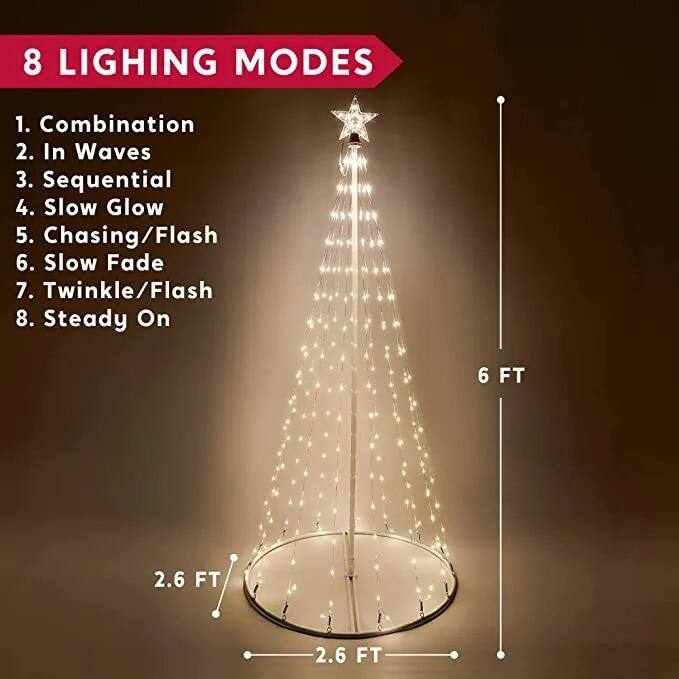 6FT Tall Plastic Warm White LED Animated Lightshow Cone Tree, Indoor Outdoor Christmas Decoration