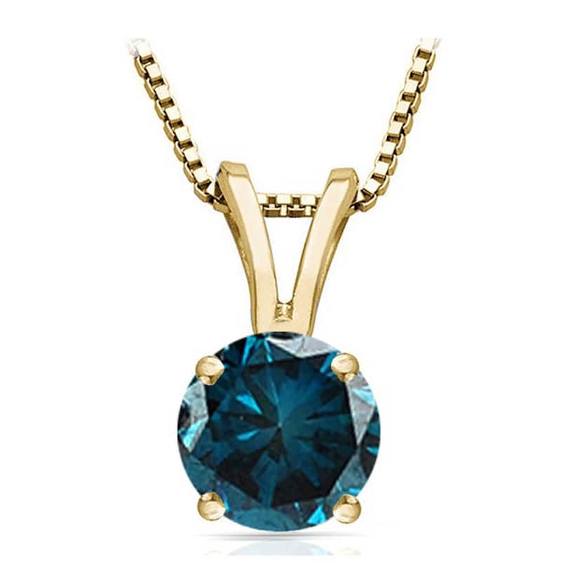 Auriya 14k Gold 3/4 to 1 1/2ct TDW Blue Diamond Solitaire Necklace (I1-I2) - 1 1/2ct TW - Yellow