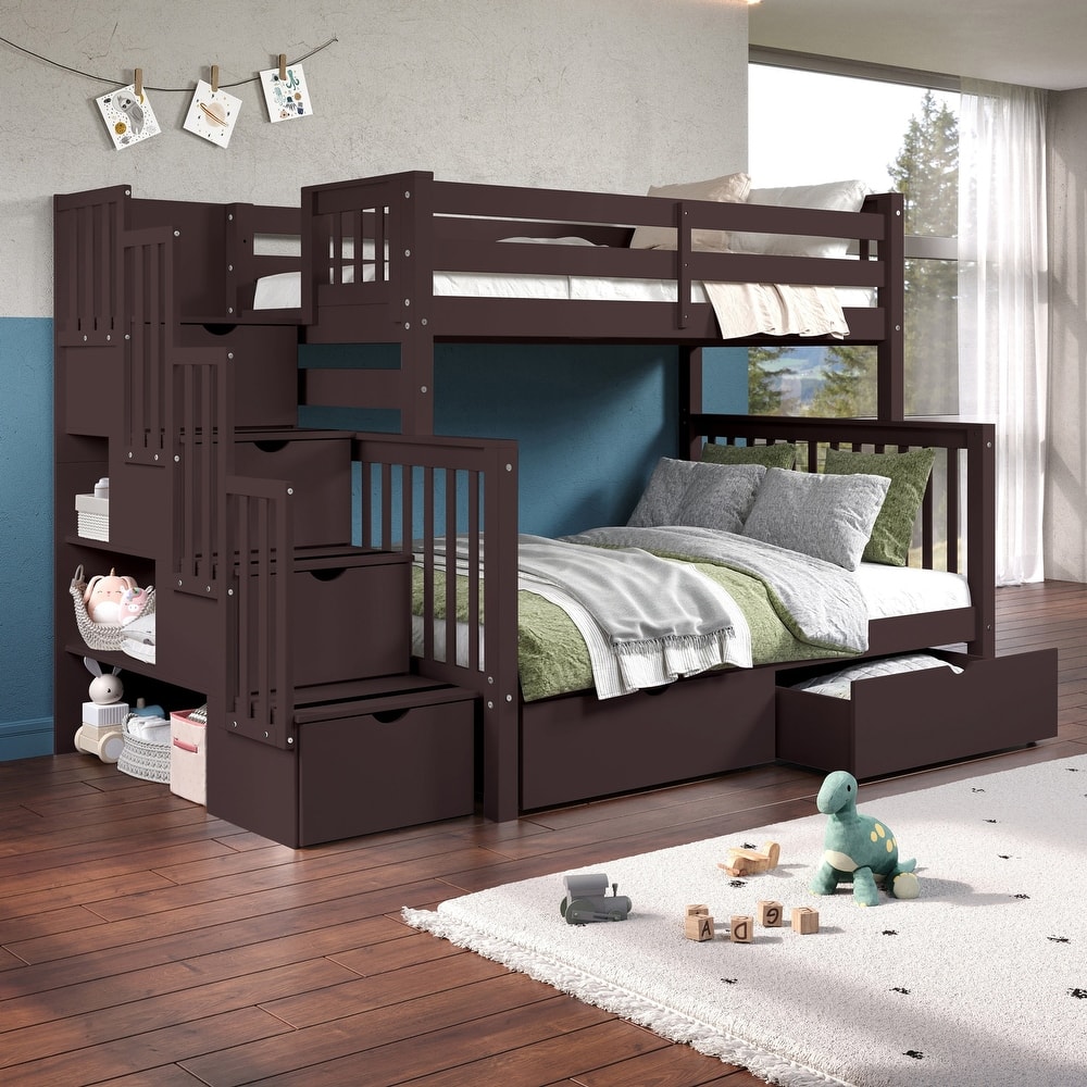 Taylor & Olive Trillium Twin over Full Stairway Bunk Bed, 2 Drawers