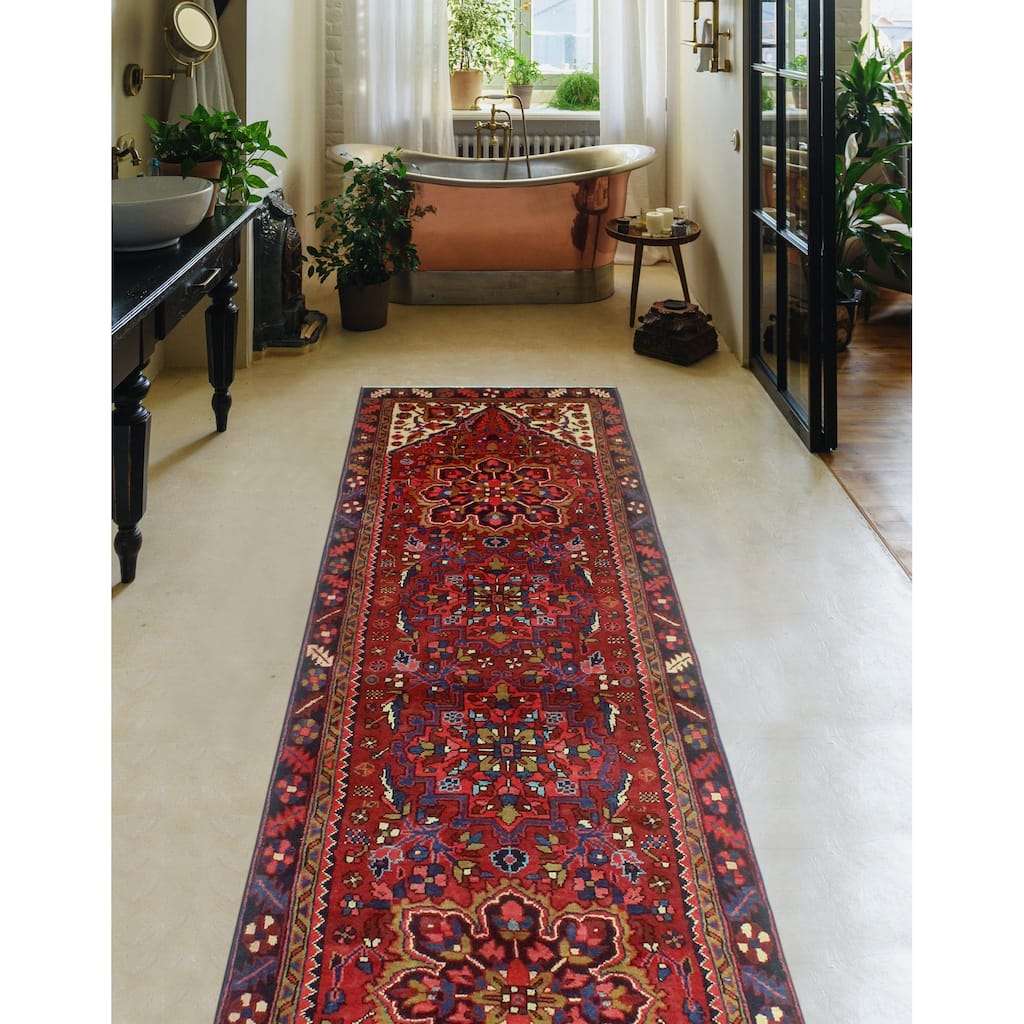 Fine Vintage Distressed Berford Burgundy/Charcoal Runner - 3'3" x 10'11"