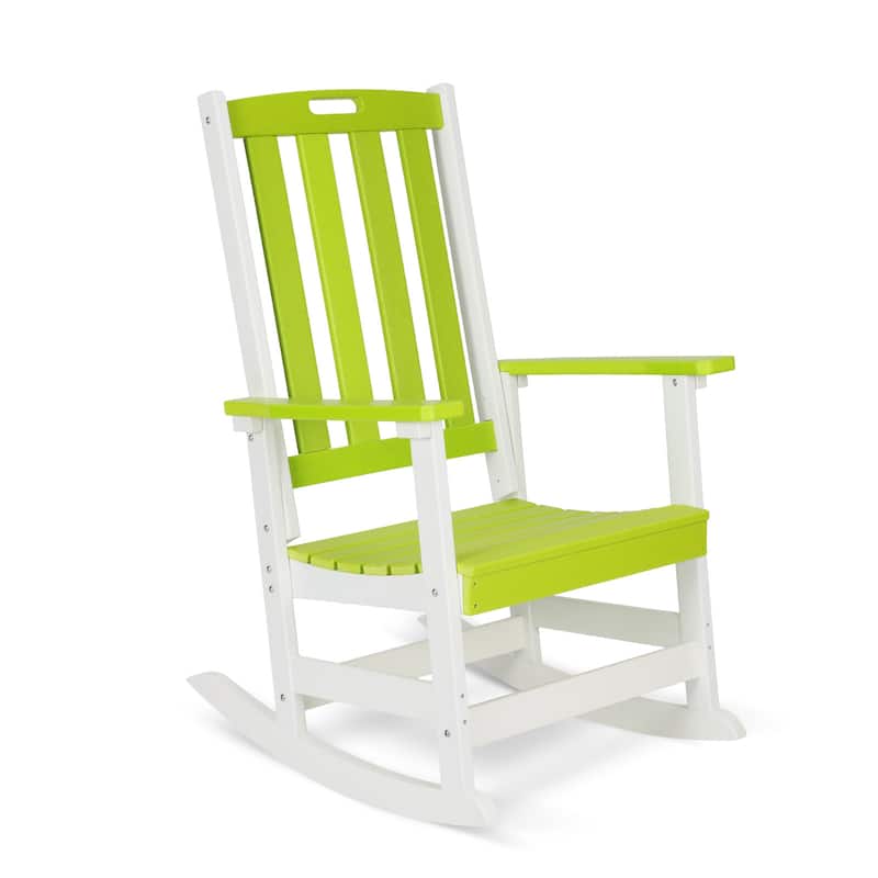 Aoodor Outdoor Rocking Chair, Ergonomic HDPE Rockers with All-Weather Design for Patio or Porch - N/A - Lemon Green and White