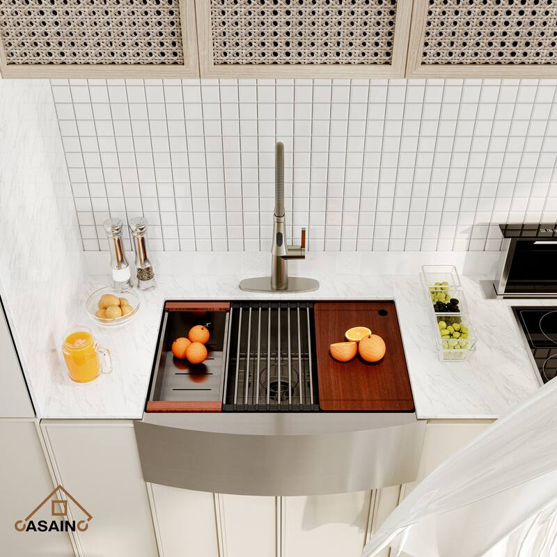 Stainless Steel Sink 30 in. Single Bowl Farmhouse Apron Kitchen Sink with Kitchen Faucet and Accessories