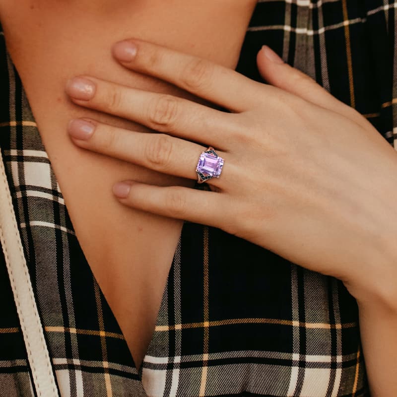 Miadora 6 1/3ct TGW Rose de France and Black Sapphire Cocktail Ring in Rose Plated Sterling Silver