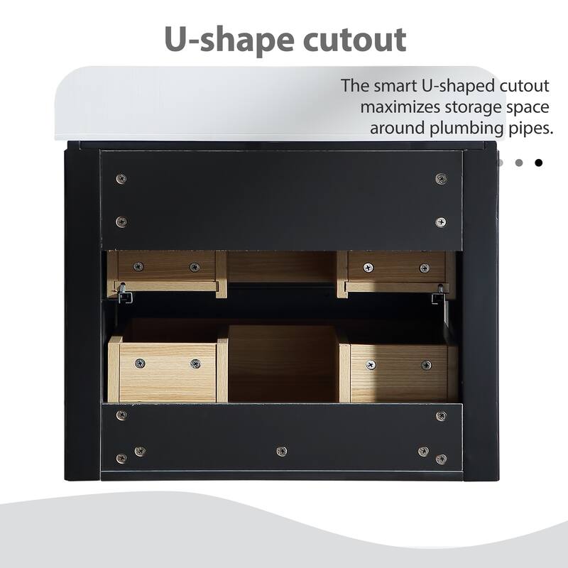 Modland Fluted Floating Vanity with Sink, Plywood Wall Mount Cabinet, Curved Edge, 24/30/36 Inch