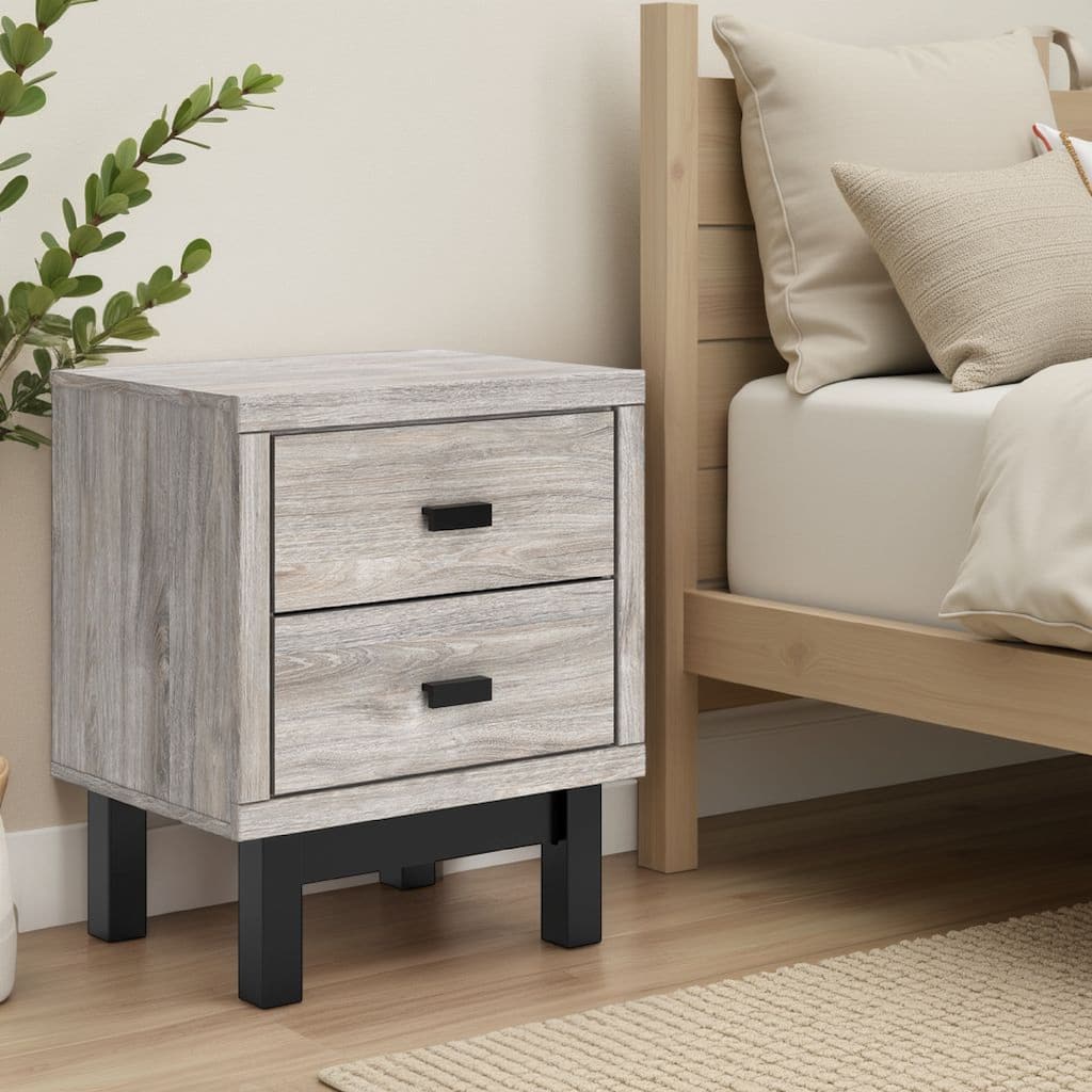 Veso Nightstand, 5 Drawers, 25 Inch, Modern Light Gray and Black