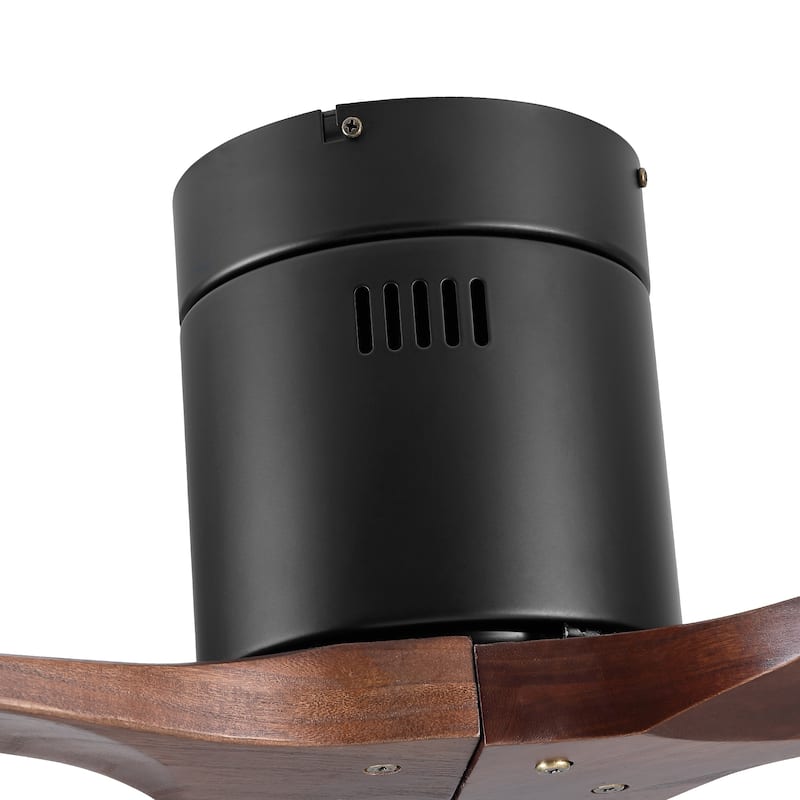 52In. Farmhouse Indoor Flush Mount Low Profile Ceiling Fan with Solid Wood Blades and Remote Control