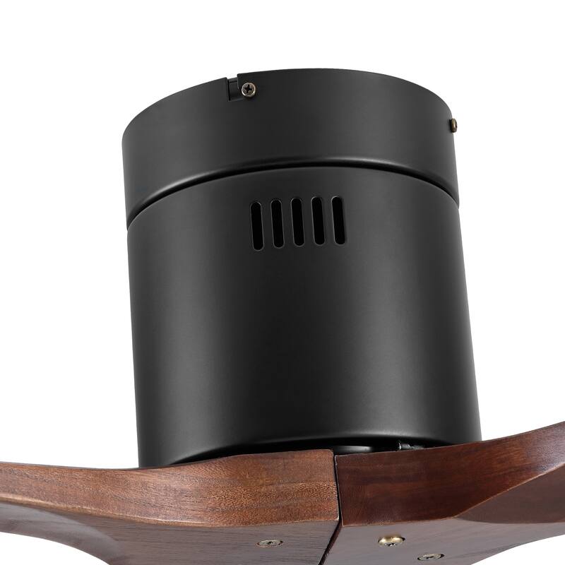 52In. Farmhouse Indoor Flush Mount Low Profile Ceiling Fan with Solid Wood Blades - 52 INCHES