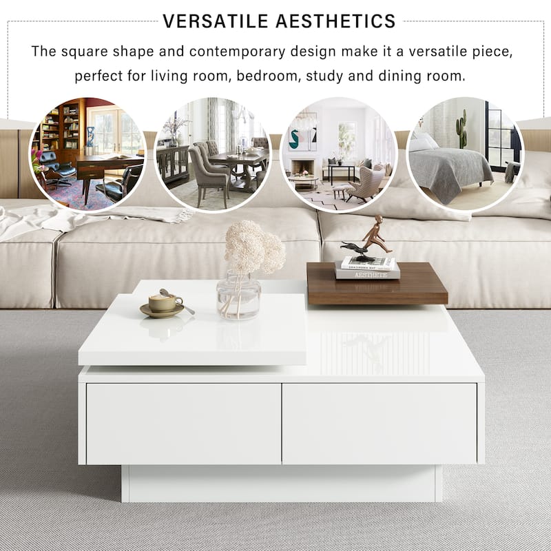 Movable Top Coffee Table with High Gloss finish - 31.5'' D x 31.5" W x 13.2" H