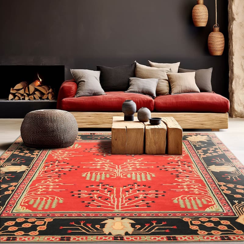 Hand Tufted Transitional Oriental Rug Multi Coral Wool Art & Crafts - 9'  x 12'