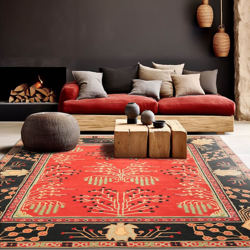 Hand Tufted Transitional Oriental Rug Multi Coral Wool Art & Crafts