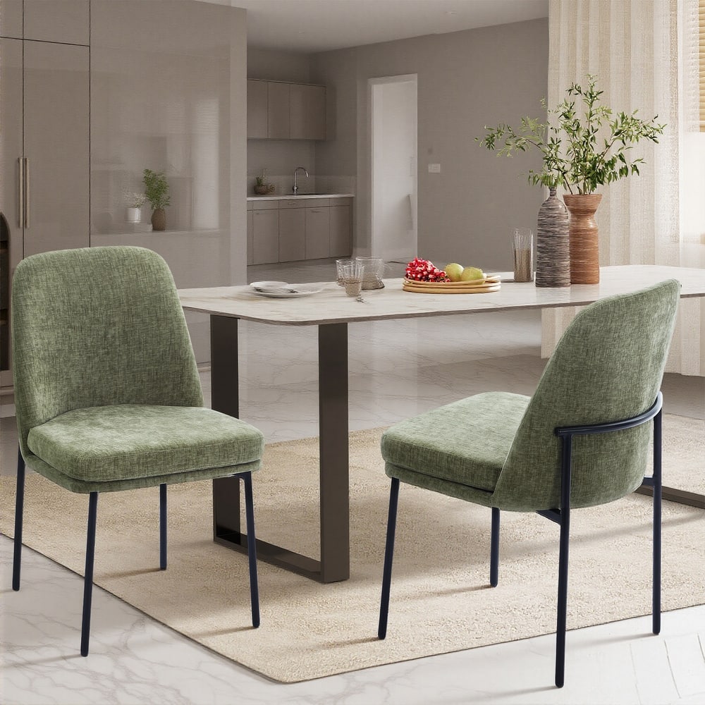 RENEWLINE Set of 2 Modern Dining Chairs with Curved Back & Metal Legs, Fabric or Leather Upholstered