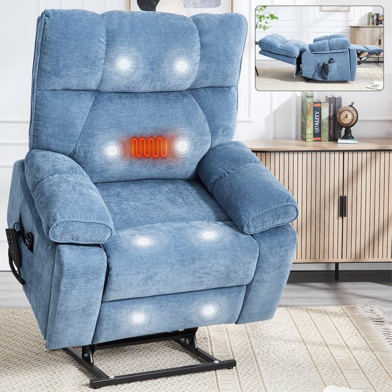 Roomfitters Dual Motor Power Lift Recliner, Infinite Position Massage Chair with Heat & Hidden Cup Holders, Heavy Duty