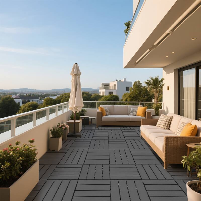Plastic interlocking decking tiles, 44 packs of terrace decking tiles, 12 inches x 12 inches waterproof