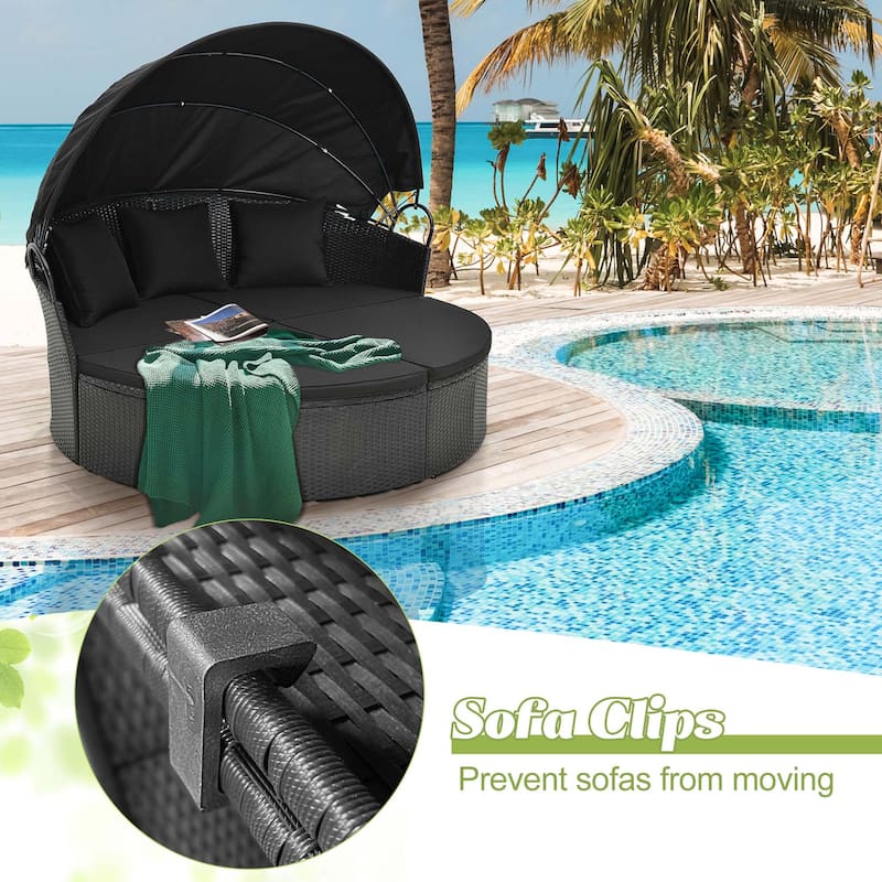 Costway Patio Round Daybed with Retractable Canopy Rattan Sectional - See Details
