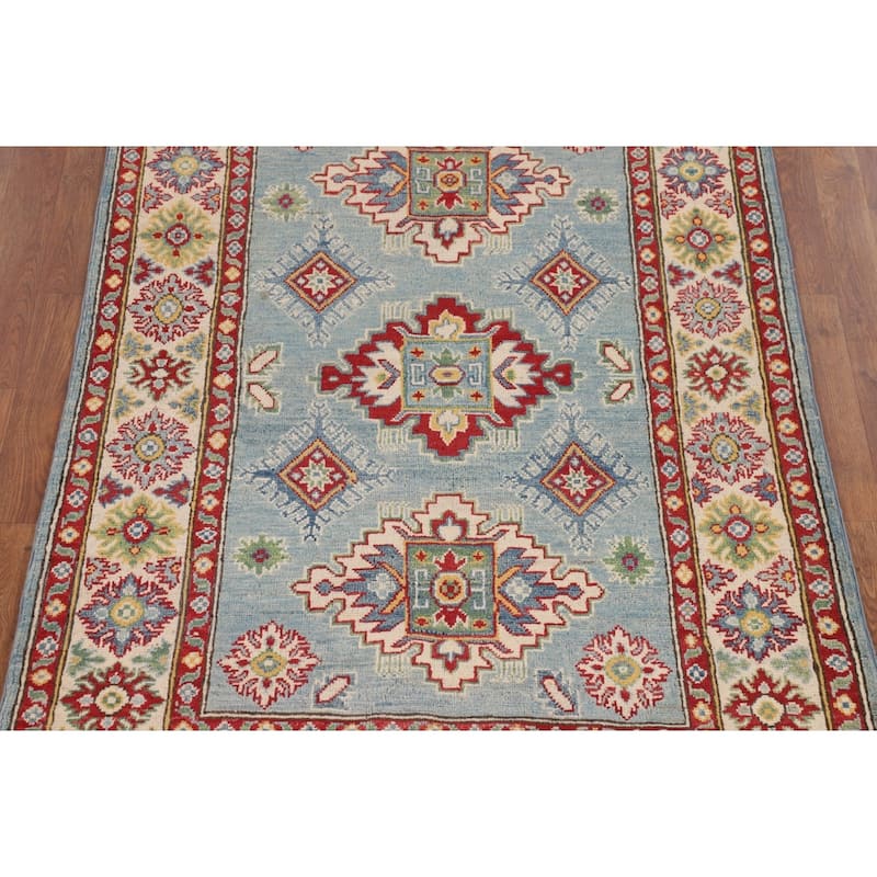 Light Blue Kazak Accent Rug Handmade Wool Carpet - 3'11" x 6'0"