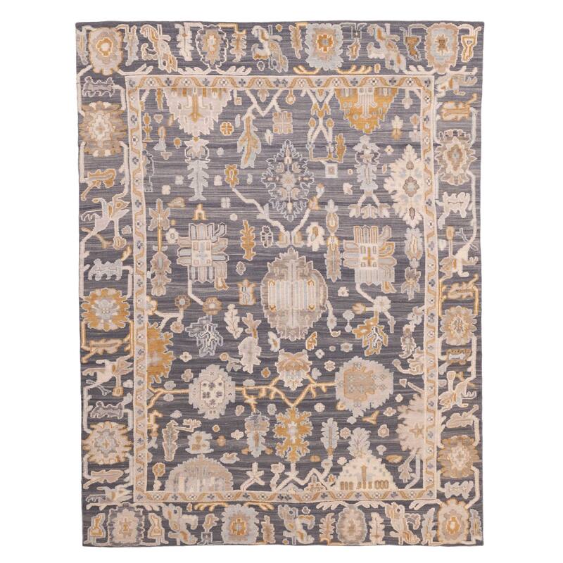 ECARPETGALLERY Hand-knotted Finest Oushak Dark Grey Wool Rug - 7'10 x 10'3