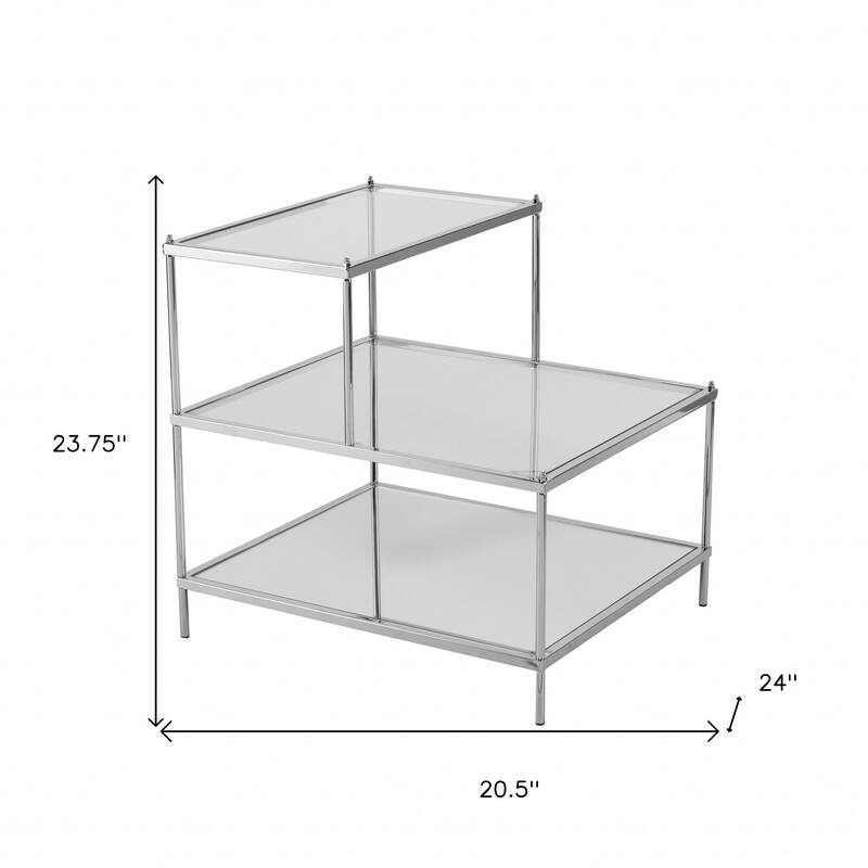 24" Modern Chrome Finish Glass Top Side Table Silver Mirrored Accent Table for Bedroom or Entryway - 23.75”H x 20.5”W x 24”L