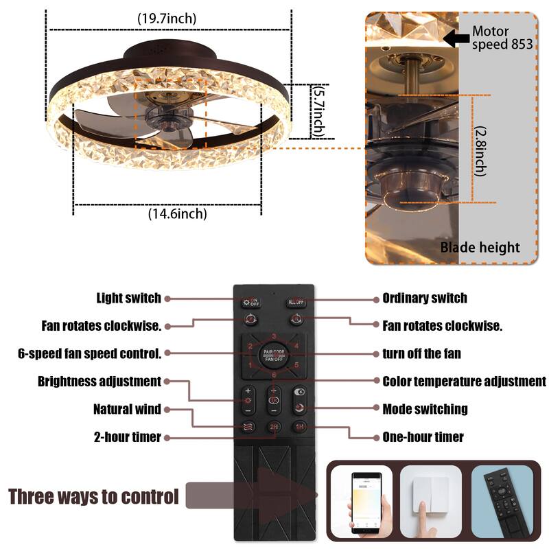 Modern Ceiling Fan Light with Adjustable Color Temperature and Remote Control, 6 Wind Speeds for Bedroom and Living Room