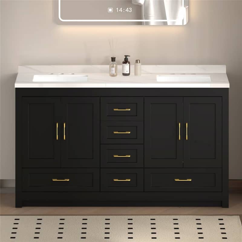 60" Bathroom Vanity Abundant Storage Cabinet - 4 Soft Close Doors and 5 Drawers