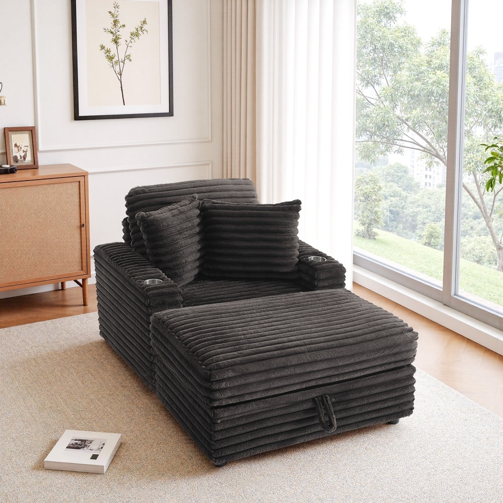 Modern Oversize Plush Corduroy Accent Chair Chaise Lounge with Storage Ottoman