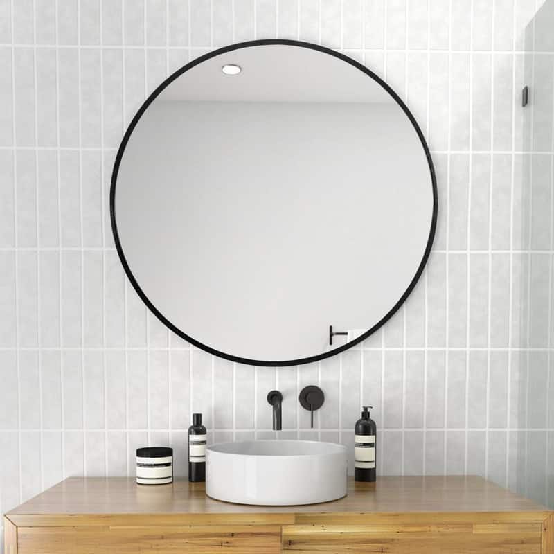 Classic Round Accent Bathroom Mirror Metal Frame Hanging Wall Mounted Circle Mirror for Wall Decor Vanity Entryway Living Room