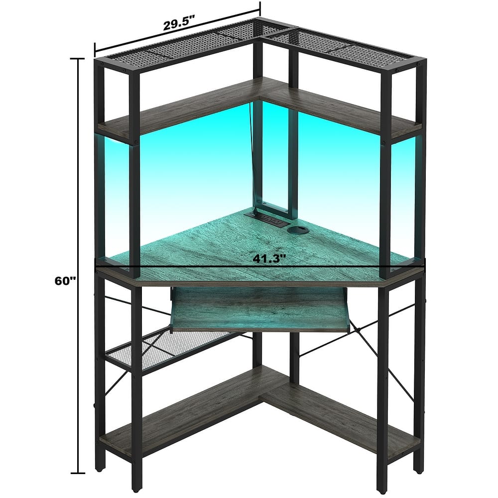 Modern Farmhouse Conner Computer Deck with Power Outlets & LED Light