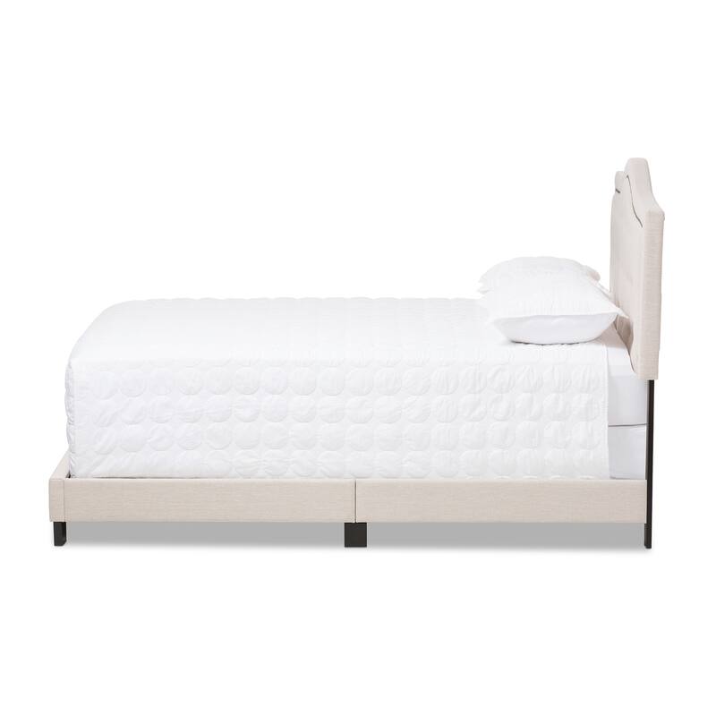 Modern Beige Fabric Bed - Full Size Platform Bed Frame - Low Profile Bedroom Furniture