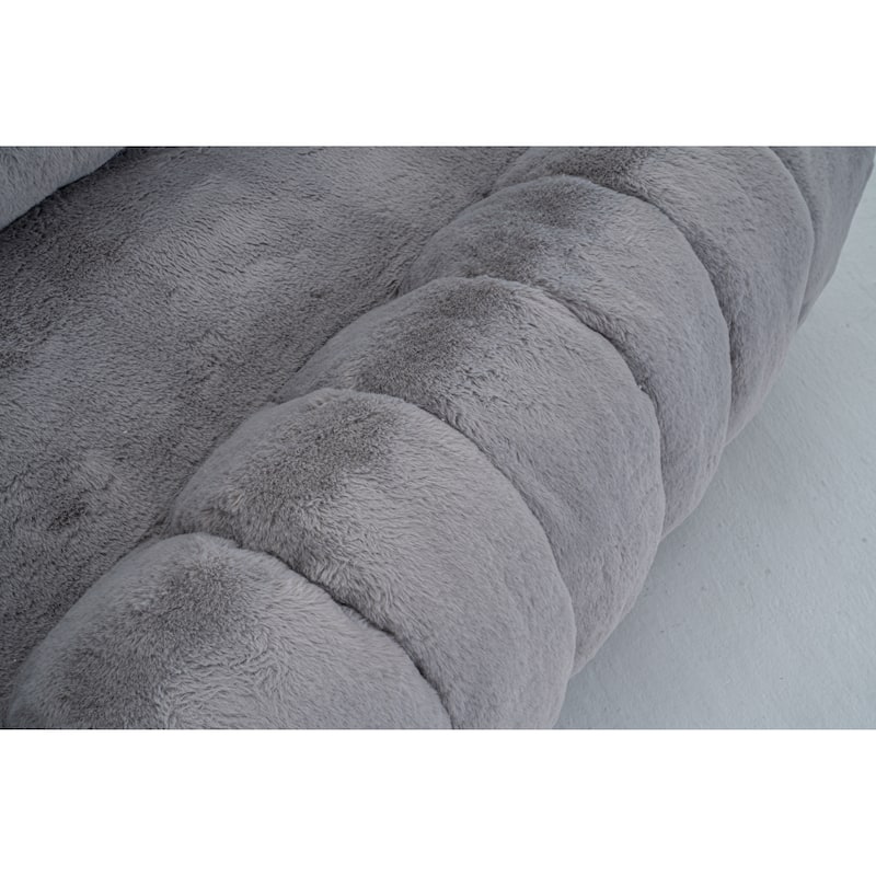 GDFStudio - Floral-Shaped 75.49" Faux Fur Loveseat Sofa with High-Density Foam