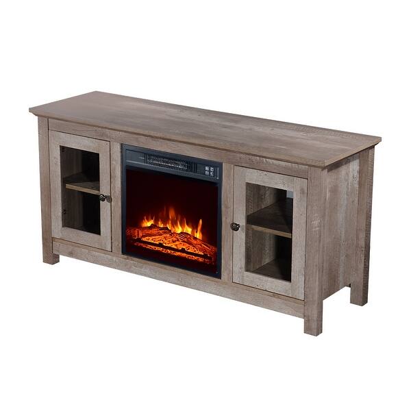 Zokop 51 Inch Log Cyan Fireplace Tv Cabinet 1400w Single Color Fake Wood Heating Wire With Small Remote Control Movement Black