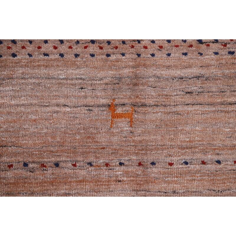 Striped Orange Gabbeh Oriental Area Rug Handmade Wool Carpet - 8'0"x 9'9"