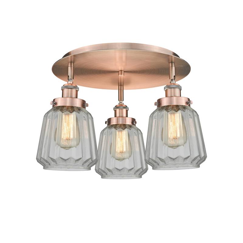 Innovations Lighting Chatham - 3 Light 18" Flush Mount - Clear/Antique Copper