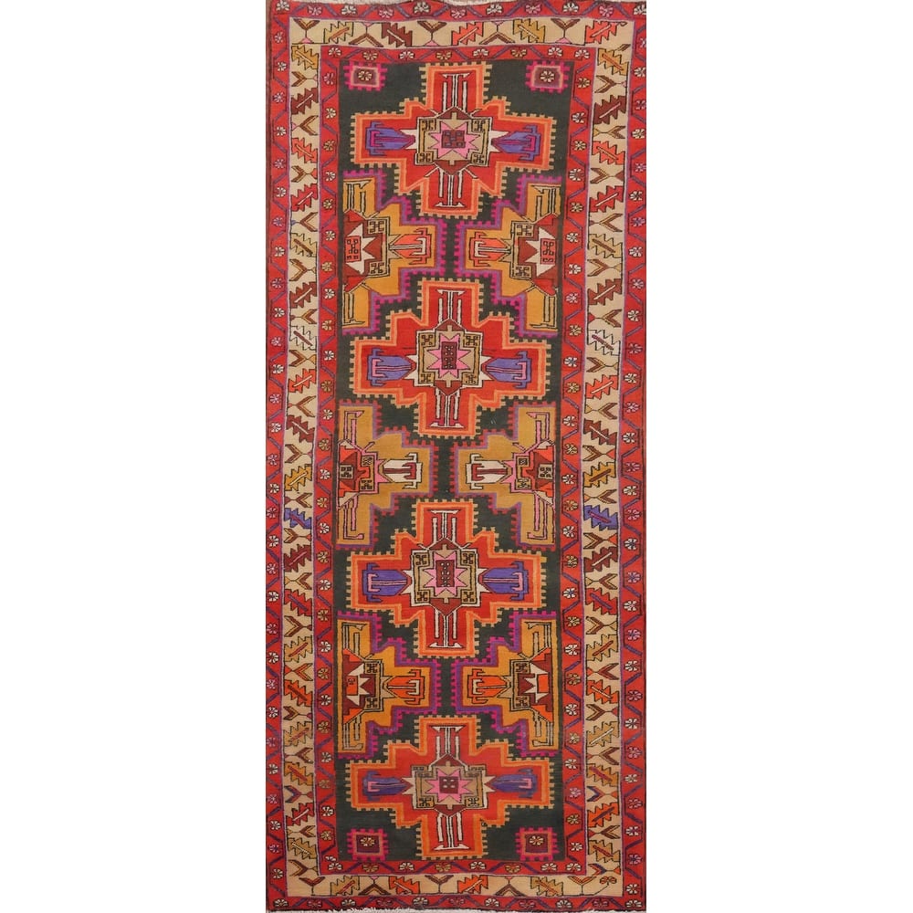 Hand Knotted Oriental 100% Wool Carpet Traditional Tribal Oranges & Rust Meshkin Runner Rug - 10' 2'' X 3' 8''