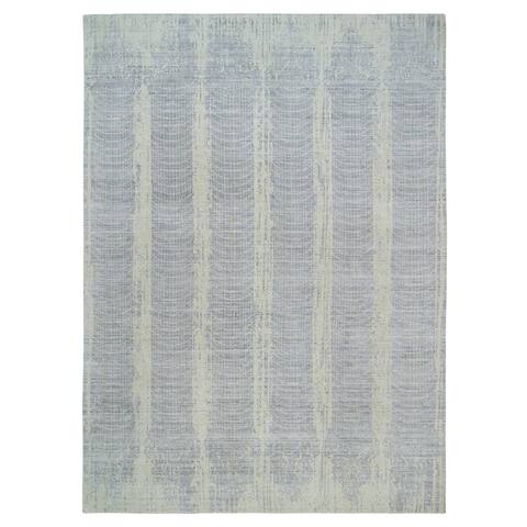 Shahbanu Rugs Gray, Tone On Tone Transitional Erased Design, Jacquard Hand Loomed, Wool And Plant Based Silk, Rug (9'10"14'0")