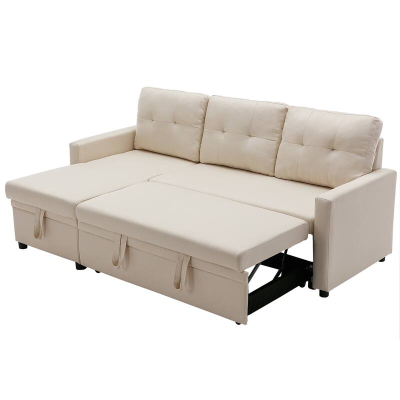 Modern Pull Out Sectional Sofa Bed Couch with Storage Chaise for Living Room