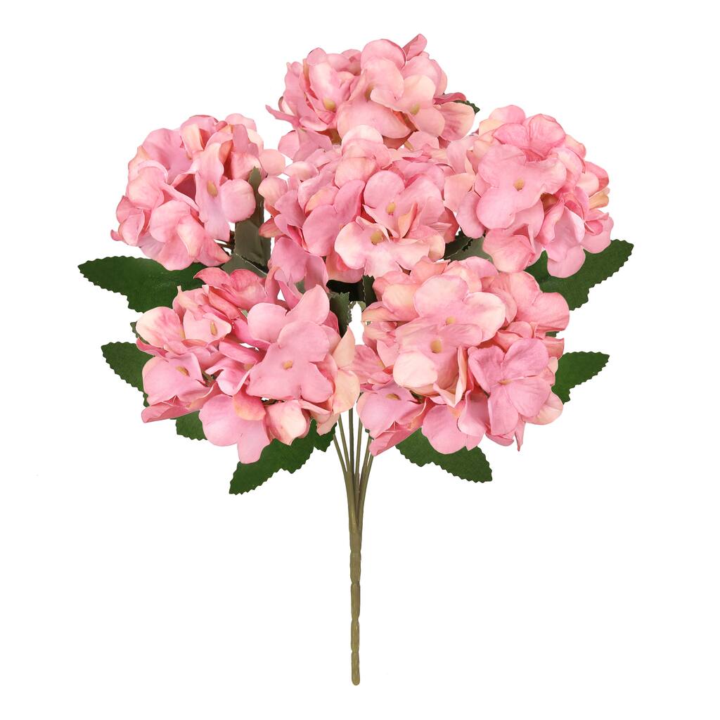 Set of 6 Rose Pink Artificial Delicate Hydrangea Flower Stem Bush Bouquet 13in - 13" L x 7" W x 7" DP
