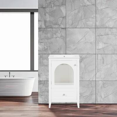 Freestanding 20" Bathroom Vanity with Sink, Glass Door, and Storage Drawer