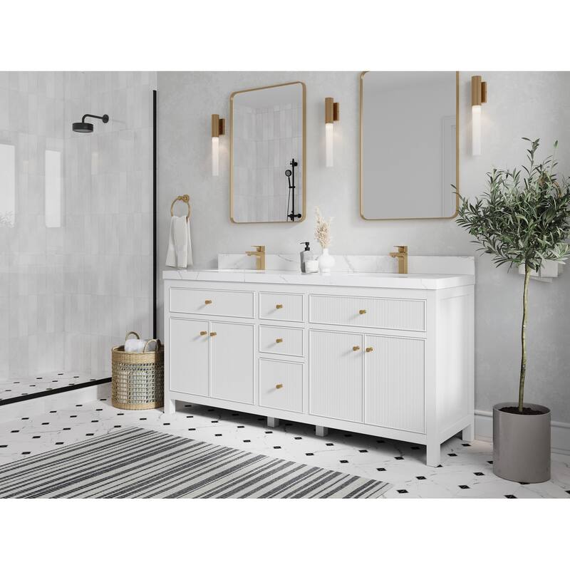 Willow Collections 72 in W x 22 in D Sonoma Free Standing Reeded Double Sink Bathroom Vanity with Countertop