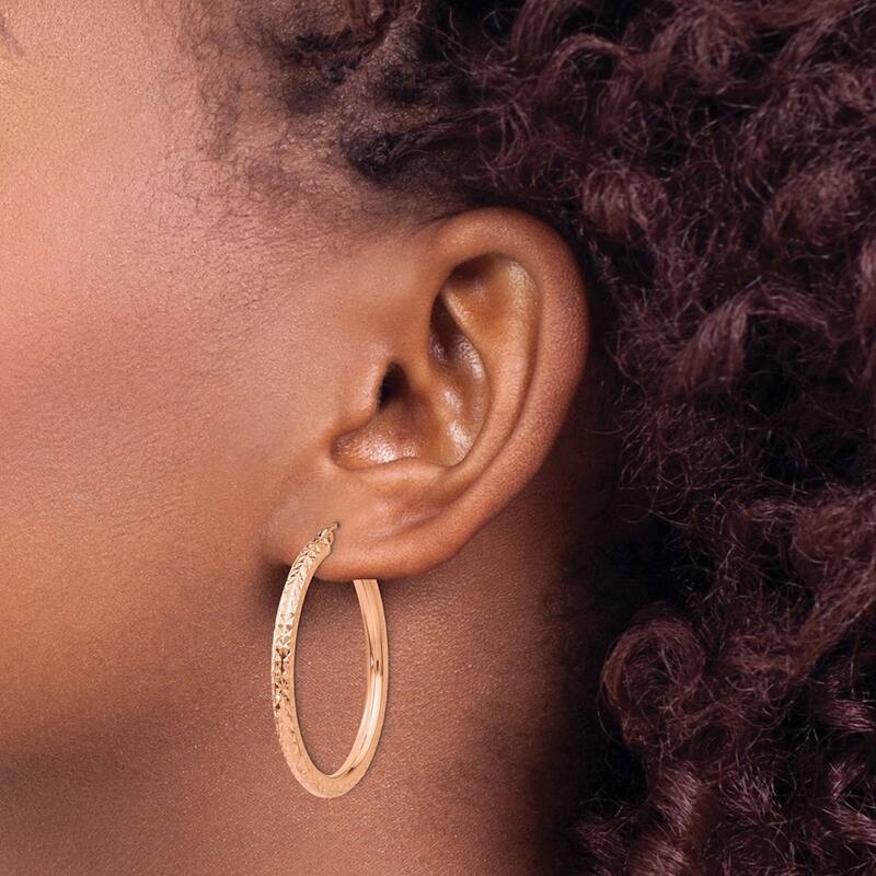Curata 10k Rose Gold Sparkle Cut Round Hoop Earrings - 35mm