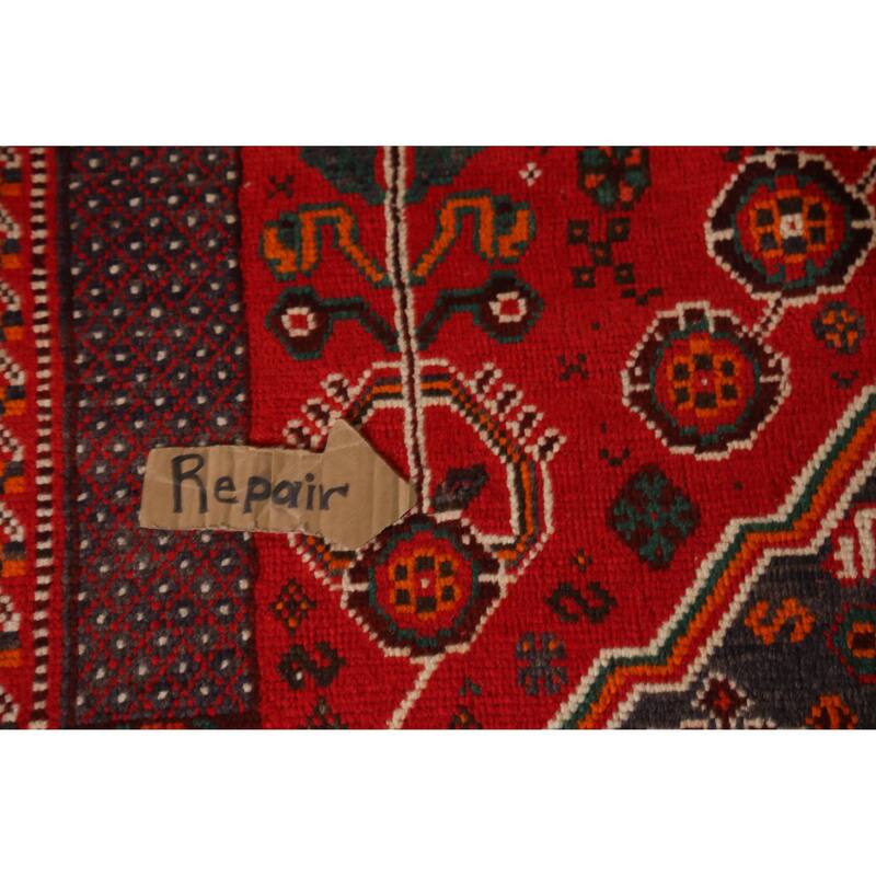 Hand Knotted Oriental 100% Wool Carpet Traditional Tribal Red Qashqai Area Rug - 9' 5'' X 6' 5''