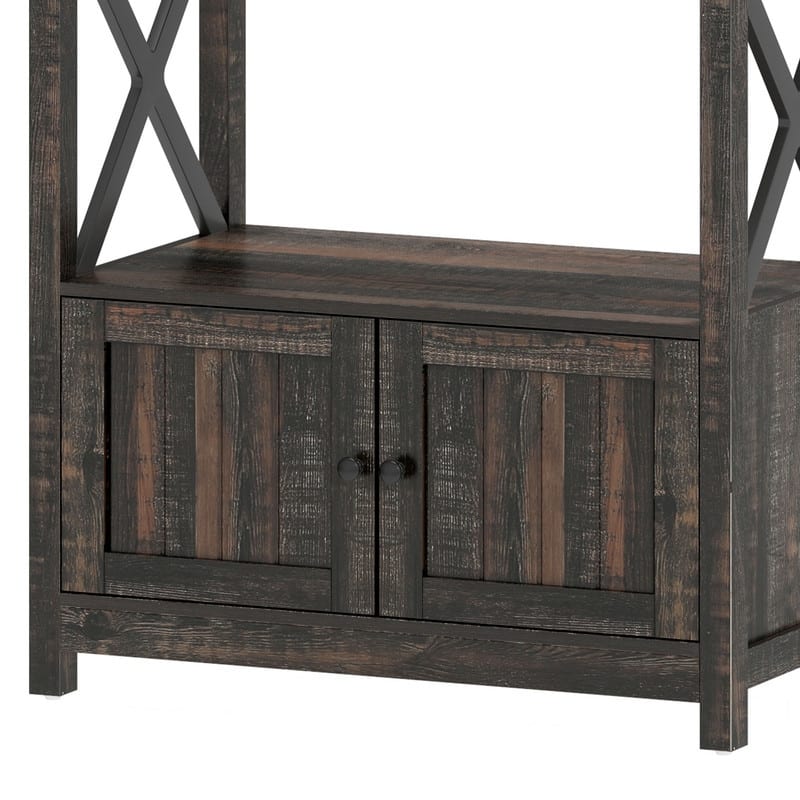 Baker's Rack Coffee Bar Cabinet Microwave Stand Rustic With Power Outlet