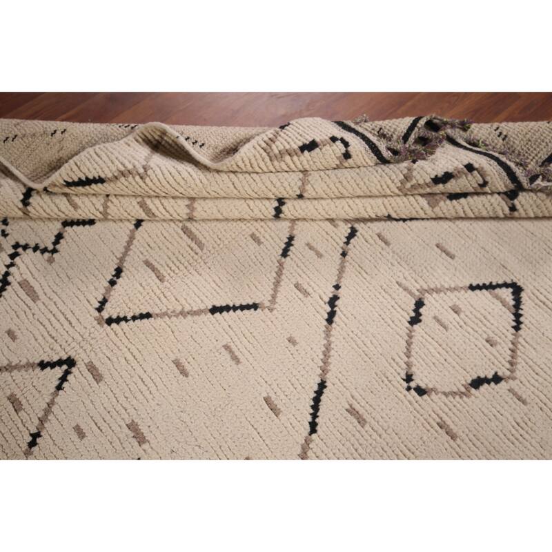 All-Over Ivory Moroccan Area Rug Handmade Wool Carpet - 6'1"x 9'11"