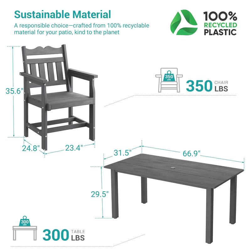 HIPS Outdoor Dining Set All-weather Patio Table and Chairs(Set of 7)