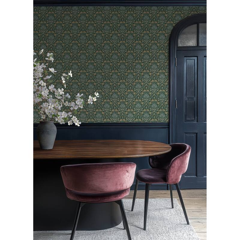 Chris Loves Julia x A-Street Prints Woodbury Evergreen Floral Damask Wallpaper