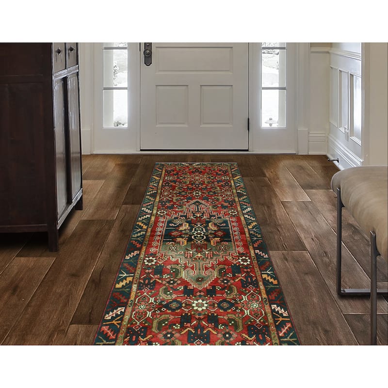 Fine Vintage Distressed Bradwell Burgundy/Navy Runner - 3'1" x 9'10"