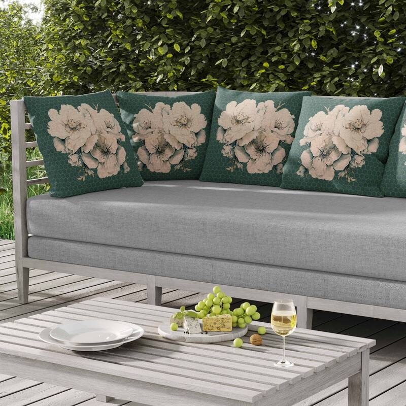 Magnolia Majesty Indoor/Outdoor Reversible Throw Pillow Stone and Grey