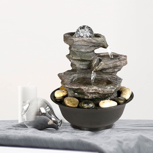 Indoor Electric Pump Rock Design Tabletop Water Fountain W/ Rock Like Tiers 
