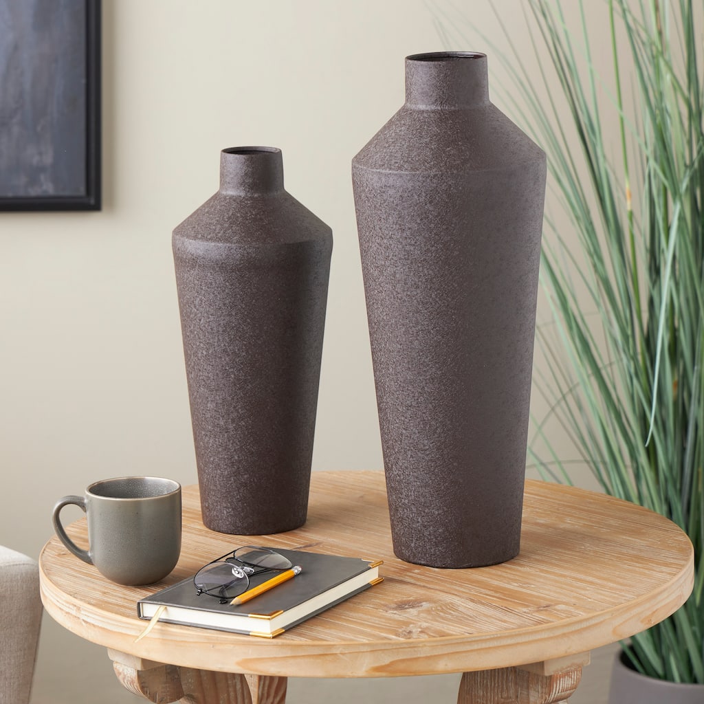 Black Metal Textured Tapered Decorative Vase (Set of 2)