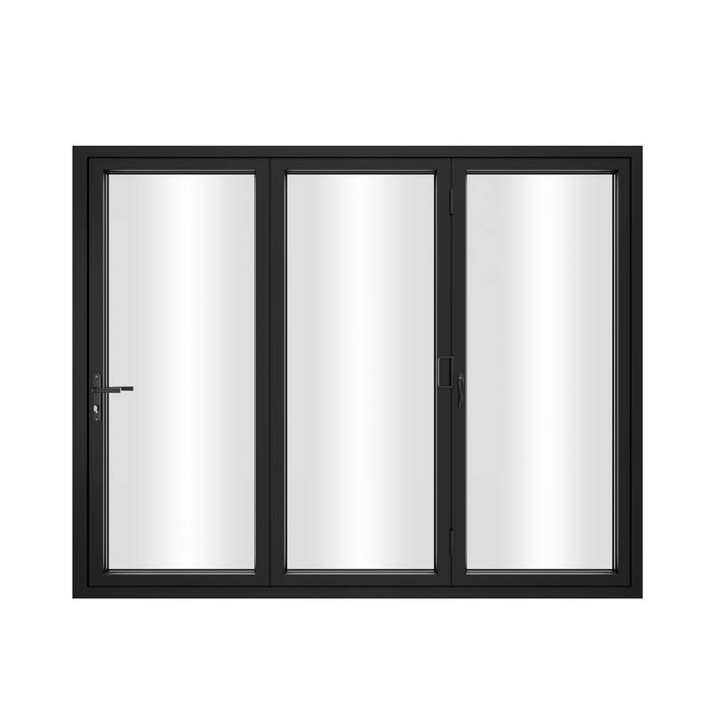 KaMic 108" x 80" 3 Panels Aluminum Folding Doors in Black, Folded Out from Right to Left Model #: FD3PBK10880-RL