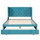 preview thumbnail 20 of 26, Queen Size Lozenge Pattern Storage Bed Velvet Upholstered Platform Bed with Wingback Headboard / Footside Drawer / 10 Slats