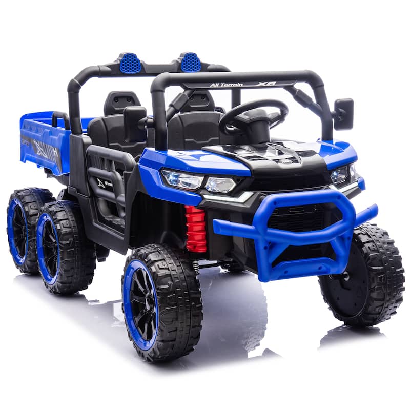 24V 2-Seater 6-Wheel Kids Electric Dump Truck for Ages 2-6, 4WD with Remote Control & Bluetooth - Blue